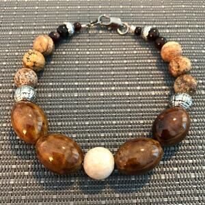 Men’s Handmade Brown & White Beaded Bracelet